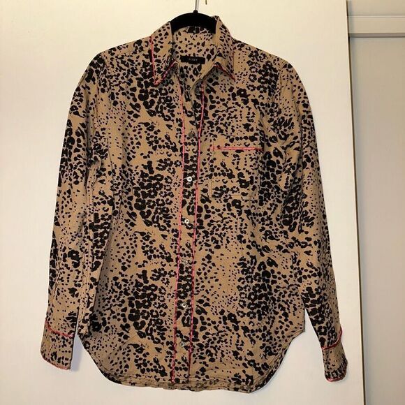 J. Crew Women’s Linen Blend Brown Black Cheetah Print Button Up Size XS - Picture 1 of 12